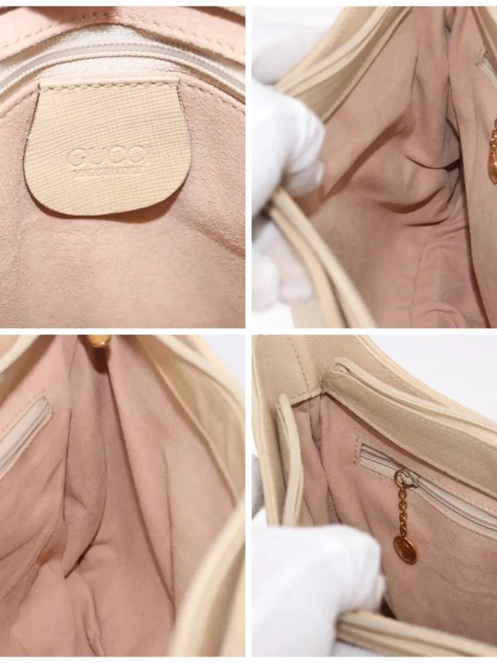 GUCCI Micro GG Canvas Bamboo Chain Shoulder Bag Ivory Gold Auth 186588